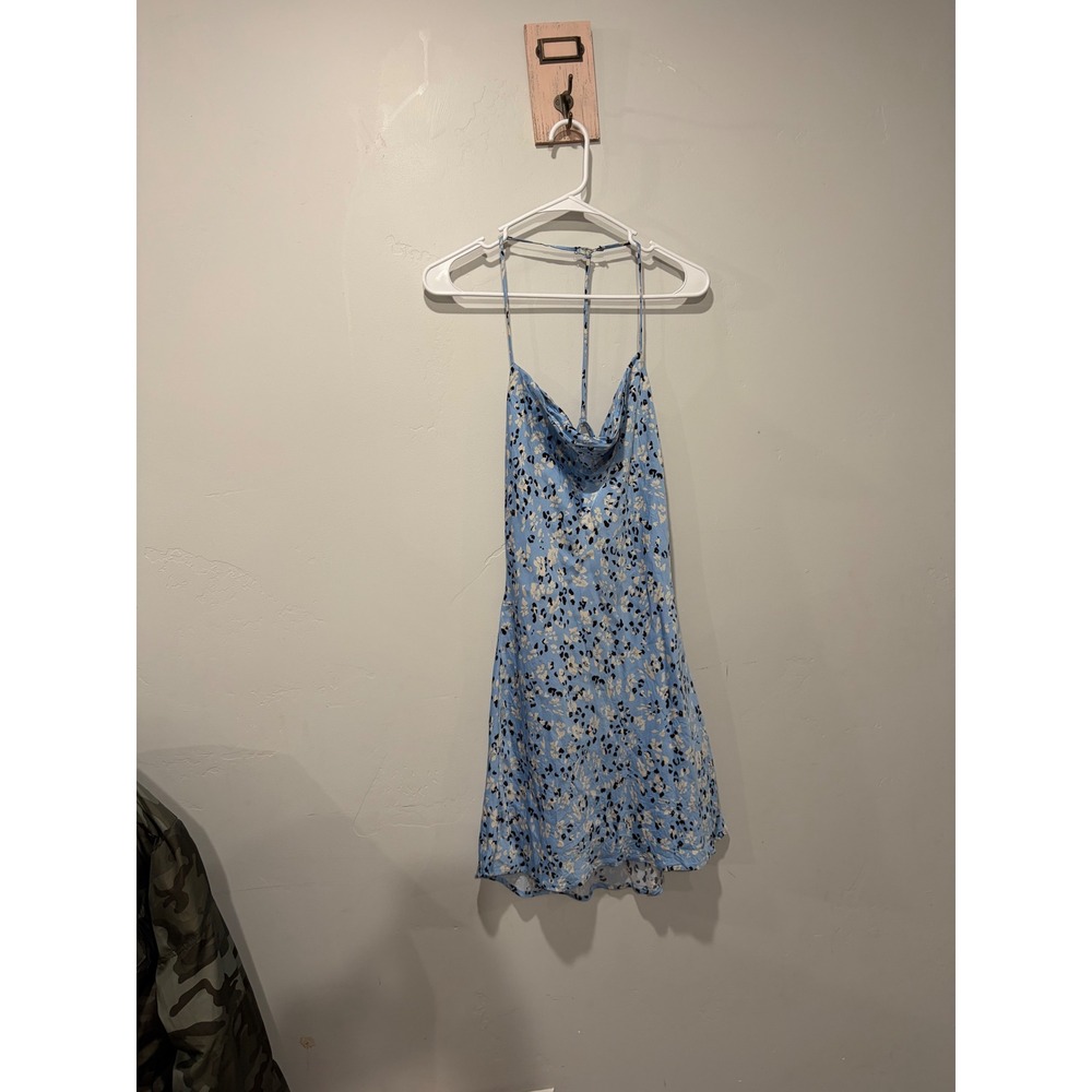 ASTR The Label Blue Floral Leopard Cowl Neck T-Back Mini Dress Small